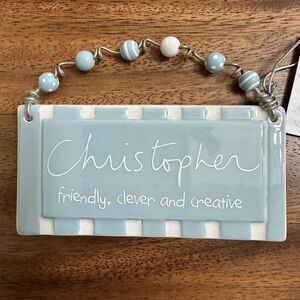 Department 56 Sandra Magsamen Name Tag Ornament Decor Ceramic Plaque CHRISTOPHER